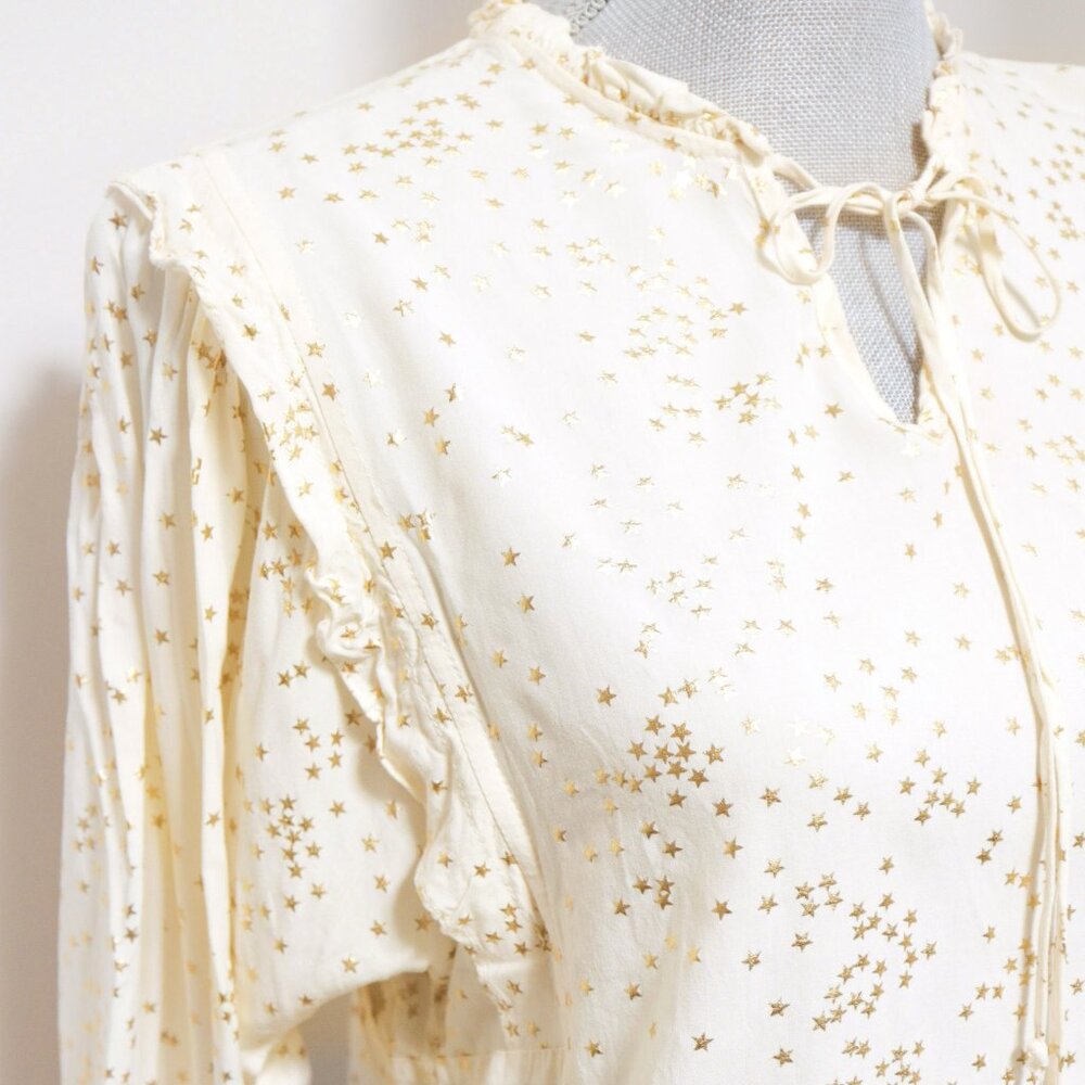 Star Print Ruffle Cream Blouse 🌟 SOLITAIRE - Picture 4 of 7
